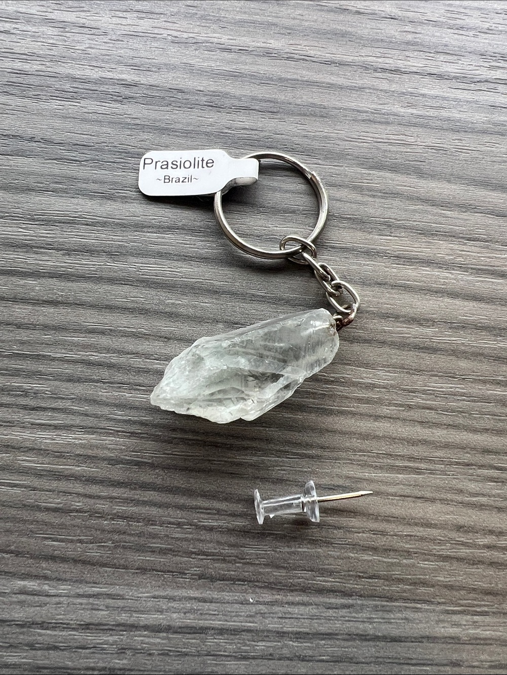 Prasiolite Brazil Raw Crystal Keychain - Clear Green Accent